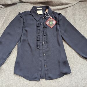 Navy Blue Kids Shirt with Ruffle Detail